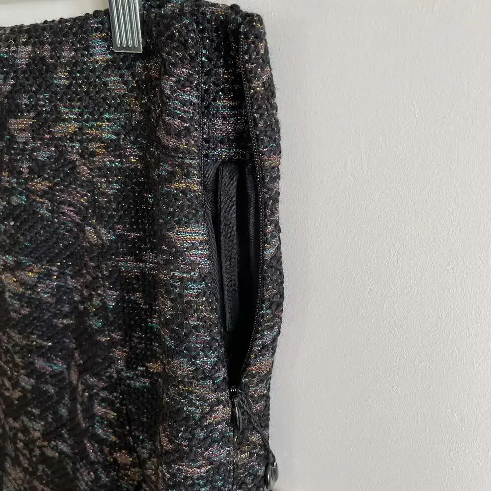 NWT CoSTUME NATIONAL Black Metallic Wool Faux Wrap Skirt